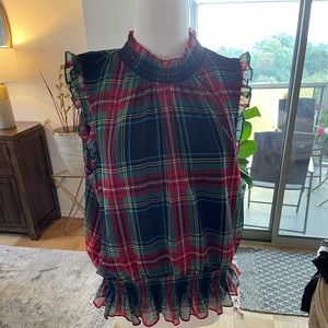 J.CrewChic Stewart Tartan Plaid Smocked Peplum Top